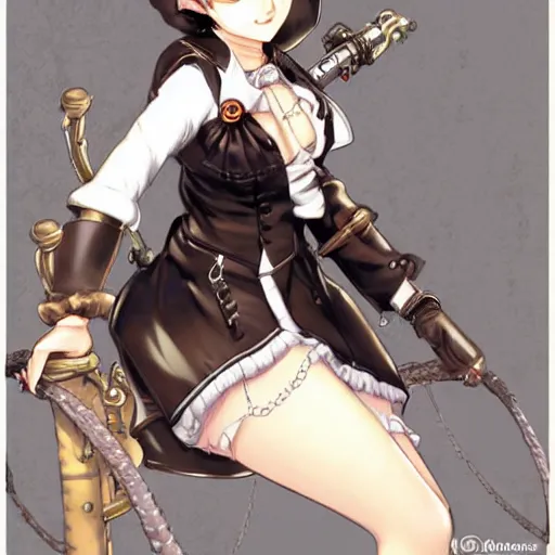 Image similar to A girl in a steampunk style costume by Range Murata