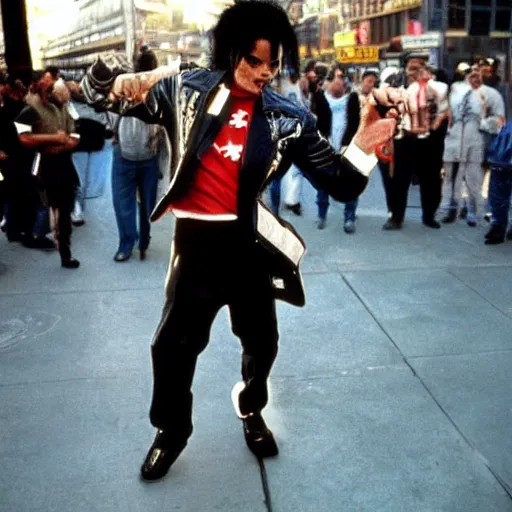 Image similar to Michael Jackson 1990s street performer in the small soldiers universe