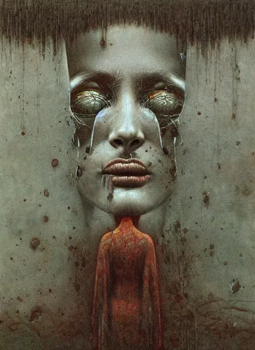 Image similar to artificial consciousness, detailed, hyperrealism, by Beksiński,