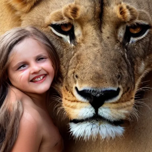 Prompt: girl and lioness combo