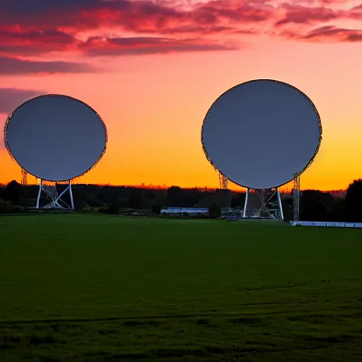 Prompt: Jodrell Bank Radio Telescope at sunset