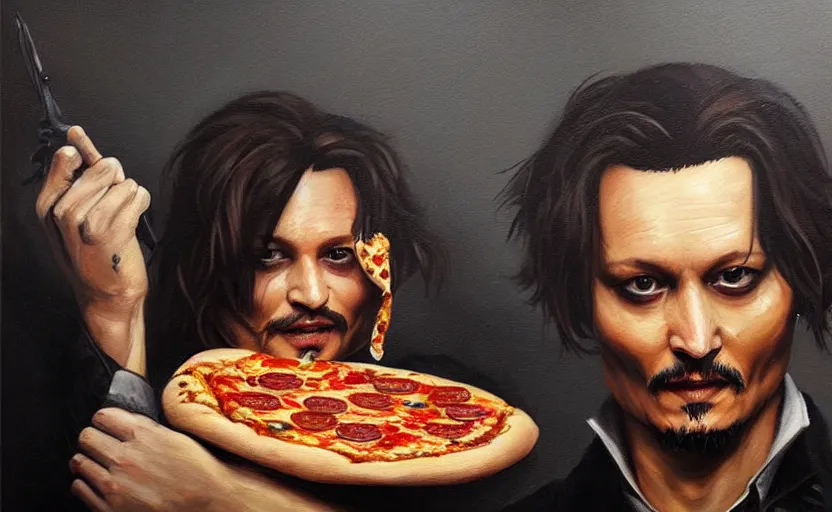 Image similar to a painting of pizza depp trending on artstation in the style of greg rutkowski