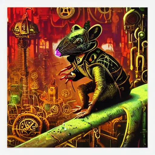 Prompt: steampunk rat, acid, 303, psychedelic, by paul lehr, cd cover