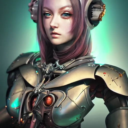 Image similar to studio portrait of lawful good colorful female holy mecha paladin absurdly beautiful, elegant, young sensual graceful woman, ultrafine hyperrealistic detailed face illustration by kim jung gi, irakli nadar, intricate linework, sharp focus, bright colors, matte, octopath traveler, final fantasy, unreal engine highly rendered, global illumination, radiant light, intricate environment