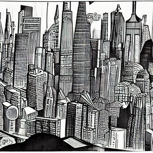 Image similar to futuristic cityscape by Maurice Sendak