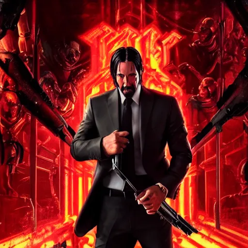 Image similar to john wick in doom eternal