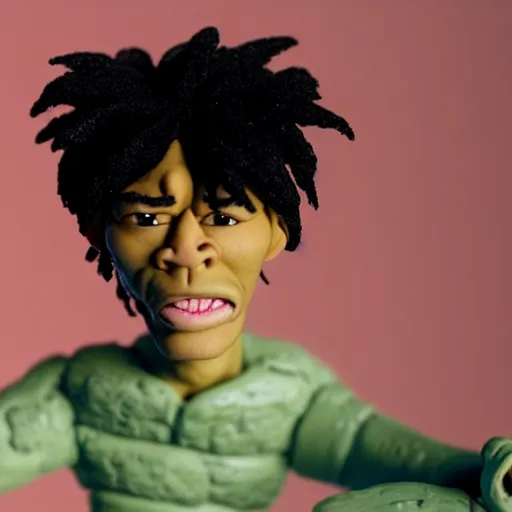 Image similar to swae lee, made of clay, as a claymation character