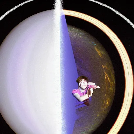 Image similar to jacob collier on space touching saturn rings in space darkness