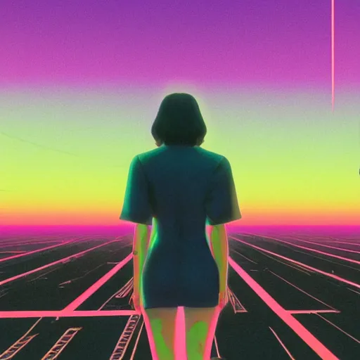 Image similar to lofi vaporwave retro futurism album artwork underground unknown lonely girl