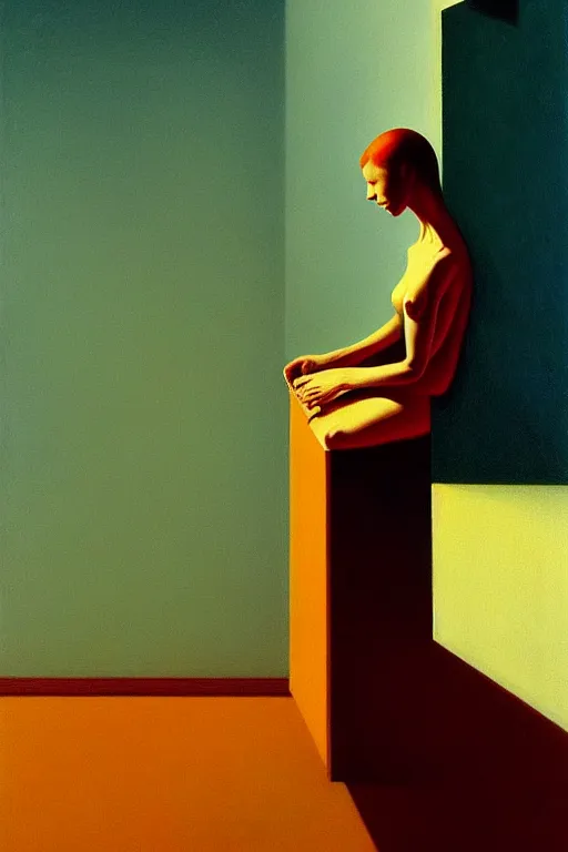 Image similar to loneliness, edward hopper and james gilleard zdzislaw beksisnski higly detailed