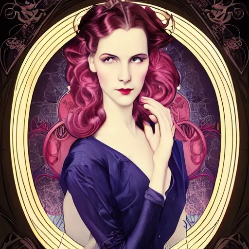 Image similar to an art nouveau, ( streamline moderne ) portrait in the style of anna dittmann and charlie bowater and alphonse mucha. very large, clear, expressive, and intelligent eyes. symmetrical, centered, ultrasharp focus, dramatic lighting, photorealistic digital matte painting, intricate ultra detailed background.