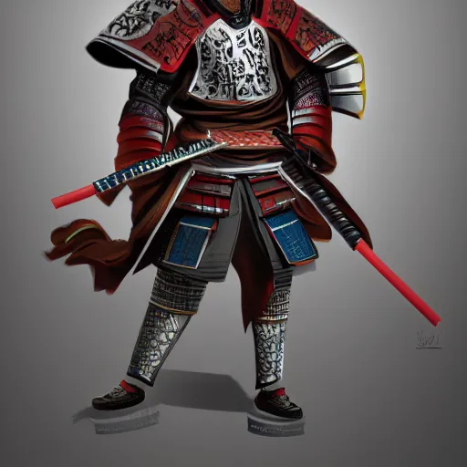 Image similar to full body shot of samurai, concept art, fantasy character portrait, fantasy, illustration, trending on artstation