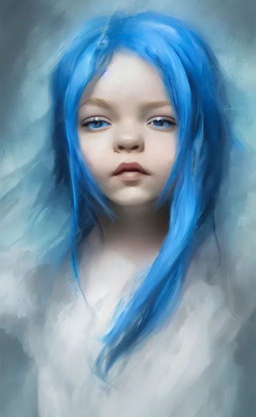 Prompt: little happy girl with blue hair, by Ilya Bondar, 8k, digital art, realistic, ultra detailed, concept art, trending on artstation