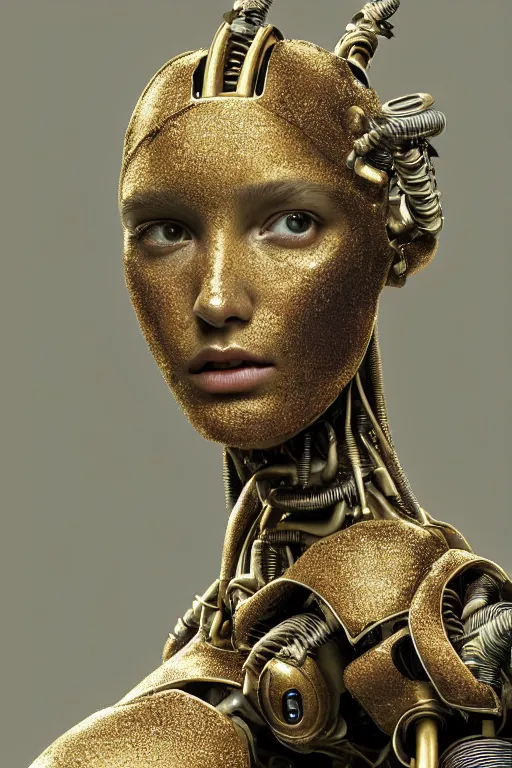 Image similar to beautiful portrait of a teen robot, intricate, dystopian, biopunk, extremely detailed, digital painting, sculpted in zbrush, artstation, concept art, smooth, sharp focus, illustration, chiaroscuro, soft lighting, golden ratio, rule of thirds, fibonacci, incredible art by Stanley Artgerm Lau and Greg Rutkowski, composition by mike mignola and Simon Stalenhag,