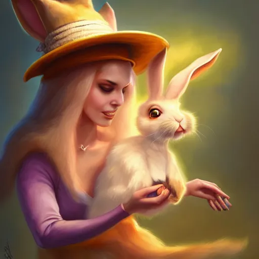 Image similar to painting of Trixie Lulamoon pulling a rabbit out of her hat, extremely detailed, trending on artstation, Artstation HQ, deviantart, by Artgerm, by Justin Gerard