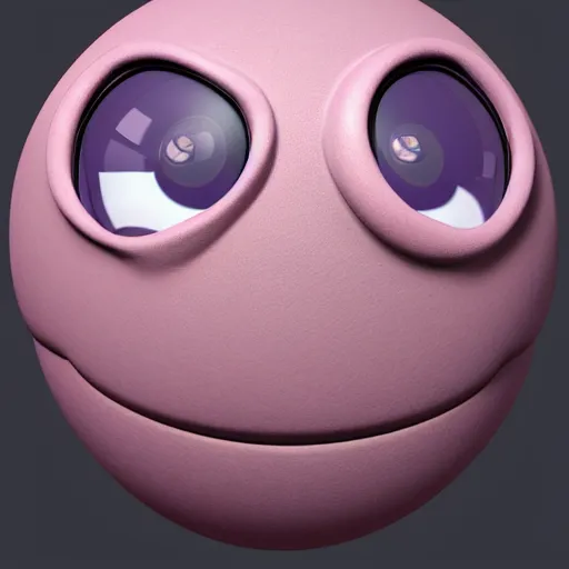 Image similar to photo of a clay model of character with large spherical purple head and tiny eyes with comically tiny body and spindly limbs leans close to the camera, fish eye lens, 4 k, hyper realistic, hyper detailed face, octane render