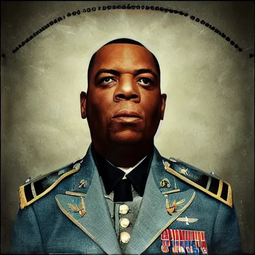 Image similar to general armstrong in a rap album cover, highly detailed portrait photography, epic, cinematic