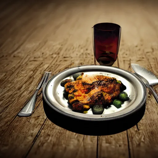 Image similar to last meal on earth, dystopia, 5 0 mm shot, ultra realistic