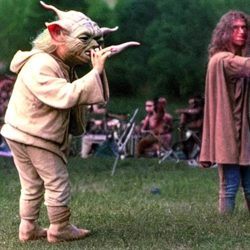 Image similar to yoda performing at woodstock