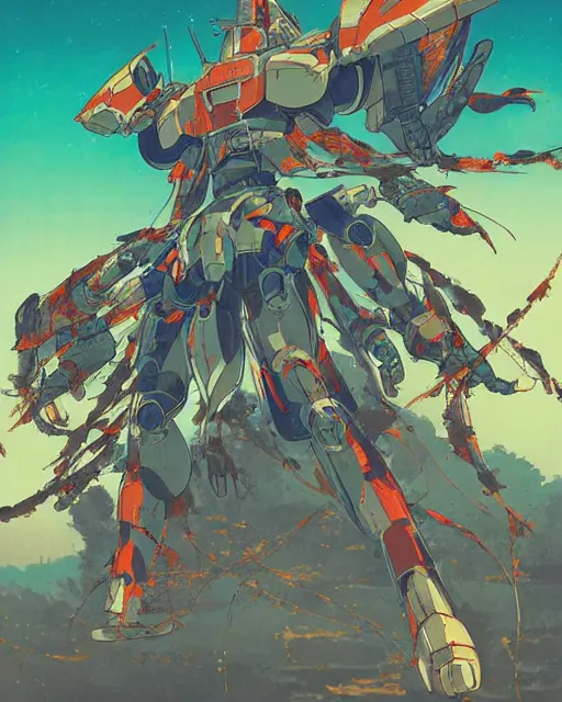 Image similar to japanese folk painting of mecha, detailed, cel shaded, by makoto shinkai and moebius and anton fadeev and james gurney,