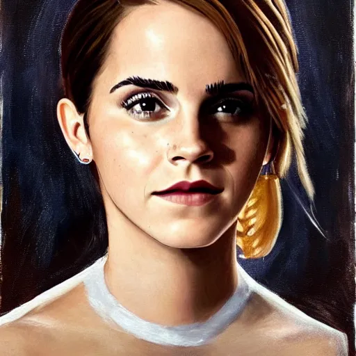 Image similar to emma watson, painting by barack obama