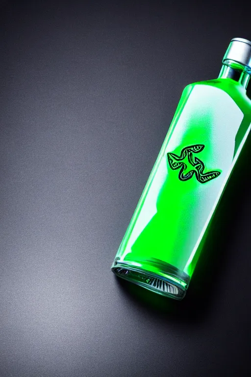 Image similar to vodka bottle, by razer, gaming vodka, promotional photo, rgb lights, cinematic