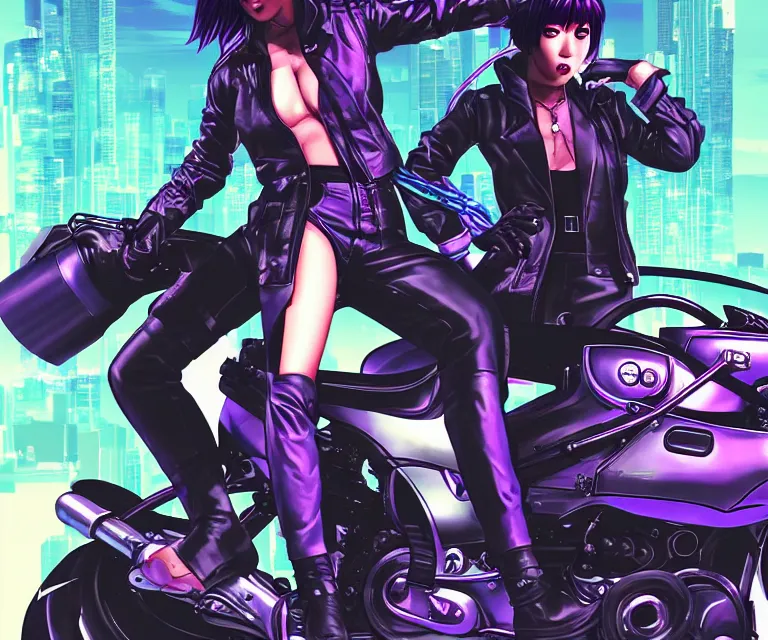 Image similar to motoko kusanagi riding a cyberpunk vehicle in a grungy cyberpunk megacity, bosozoku gang war, cyberpunk vaporwave, by phil jimenez, artgerm, sola digital arts, anti aliasing, raytracing