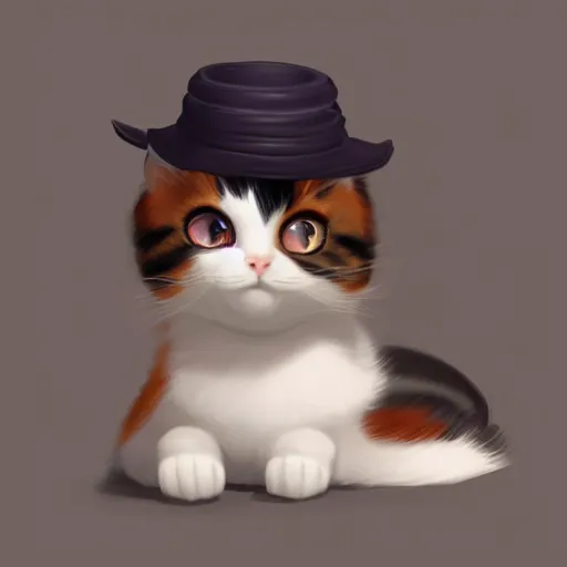 Prompt: a cute calico cat in a hat, artstation, cgsociety