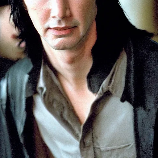 Image similar to Film Still of a Young Keanu Reeves playing a Young Severus Snape in Harry Potter, Film Still, realistic, hyperrealistic, very realistic, very very realistic, highly detailed, very detailed, extremely detailed, detailed, detailed face, very detailed face, very detailed face, realism, HD Quality, 8k resolution, intricate details, body and head in frame, Real Life