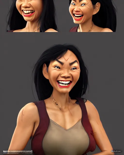 Image similar to giggling heavy - set filipina woman character portrait, by don bluth, sci - fi environment, highly detailed, dynamic shadows, 4 k, wallpaper - 1 0 2 4