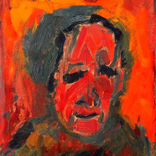 Prompt: an expressionism face portrait of a man used with Impasto, dark oranges reds and yellows, note detailed