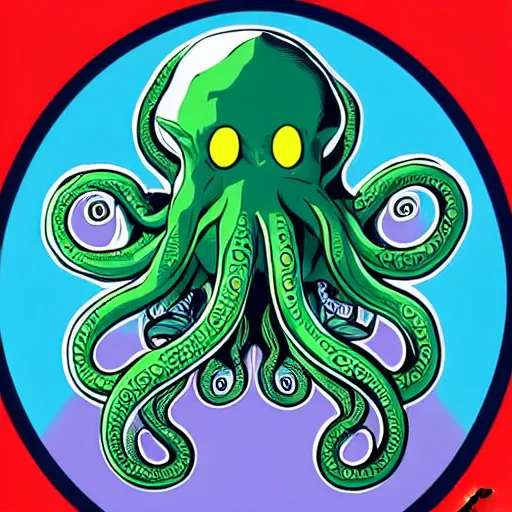 Image similar to hyper realistic award winning illustration by jamie mckelvie of in frame cute cthulhu moving it's tentacles against a blue background, digital art