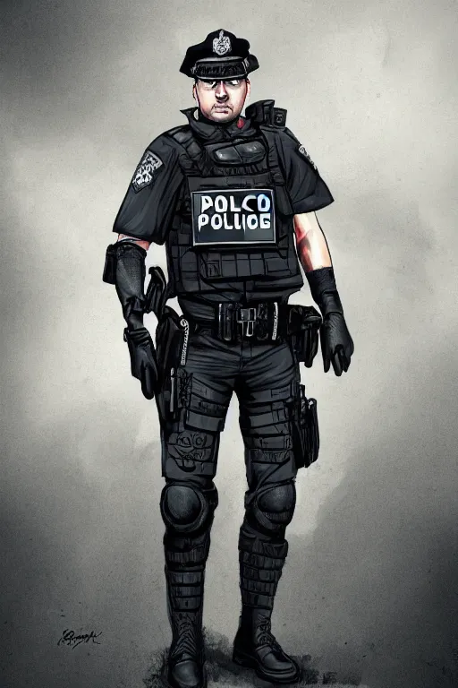 Image similar to london police officer heroically posing, highly detailed, digital art, sharp focus, trending on art station