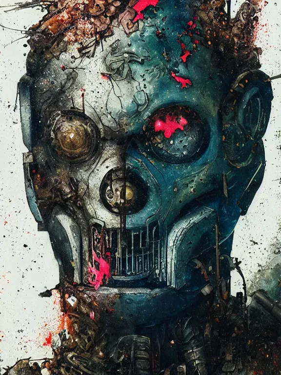 Prompt: art portrait of a space marine, decaying, rusting ,8k,by tristan eaton,Stanley Artgermm,Tom Bagshaw,Greg Rutkowski,Carne Griffiths, Ayami Kojima, Beksinski, Giger,trending on DeviantArt,face enhance,hyper detailed,minimalist,cybernetic, android, blade runner,full of colour,