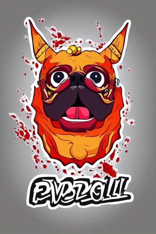 Image similar to Evil pug, the devil, sticker, blood thirsty, blood, evil, colorful, illustration, highly detailed, simple, smooth and clean vector curves, no jagged lines, vector art, smooth