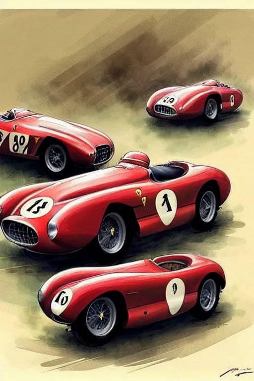 Image similar to (((((1950s racing Ferrari Maserati porsche. muted colors.))))) by Jean-Baptiste Monge !!!!!!!!!!!!!!!!!!!!!!!!!!!