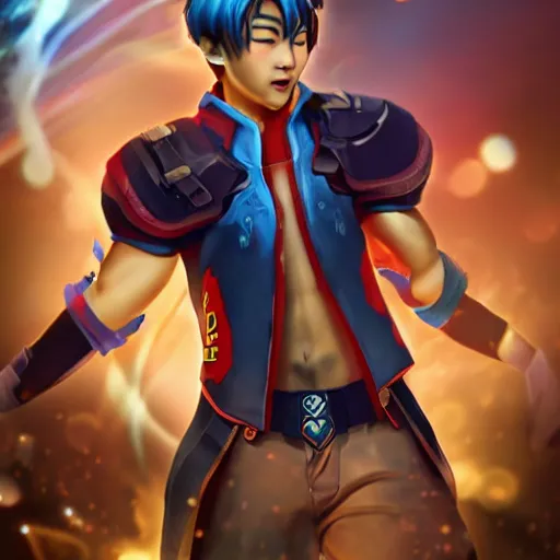 Image similar to xiumin from the band exo as a mobile legends hero, character design, full body, 8 k, high definition, extremely detailed, photo - realistic