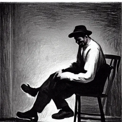 Image similar to “ here ’ s a man with a smile like god ’ s shoeshine by edward hopper and gogh ”