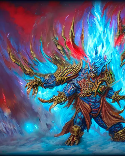 Prompt: colorful flamer of tzeentch, trending on artstation