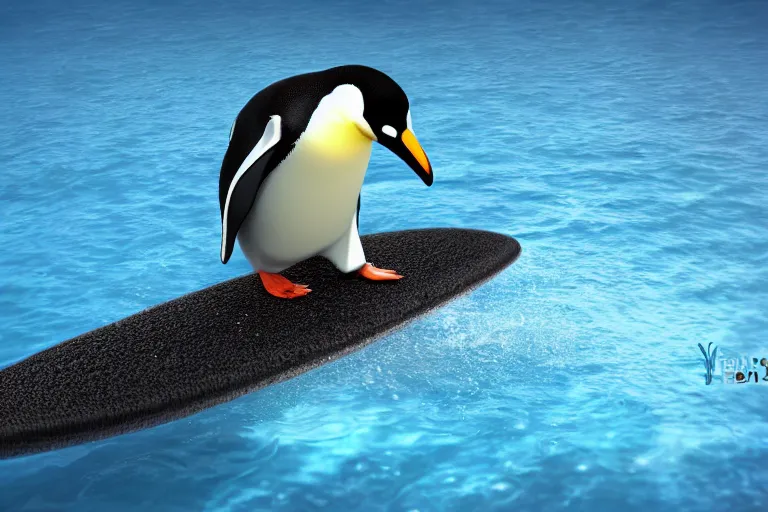 Prompt: penguin surfing on a glass tube, high-quality 4k 3D Render