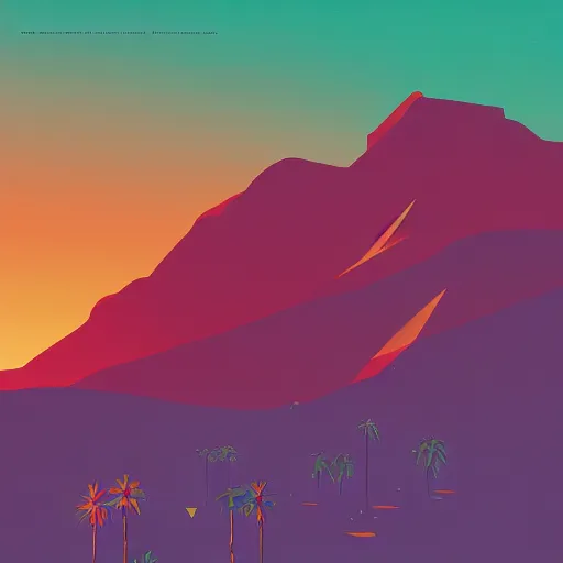 Image similar to a beautiful two color illustration of palm springs by James gilleard, green, orange, artstation HD, geometric lines, HD, 4k, 8k