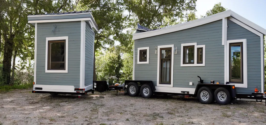 Image similar to greek - inspired tiny house on trailer. roman columns.