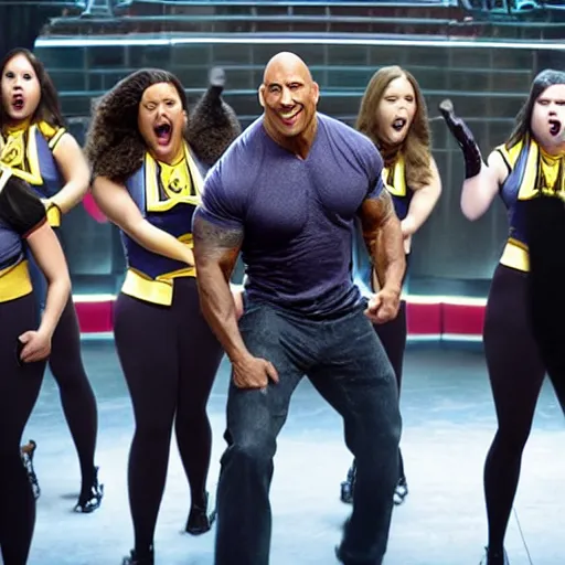 Prompt: dwayne johnson in the movie pitch perfect
