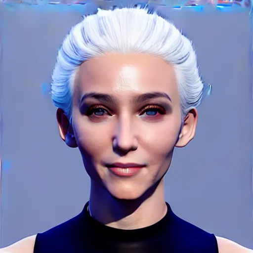 Image similar to “These 3D portraits are unbelievably incerdibly realistic. unreal engine 5. nvidia hairworks. RTX. portrait of Gorgeous girl with white hair and perfect face. futuristic. In bodysuit. very high detailed. By Bobbang. perfect facial detail, beautiful, elegant. Portrait