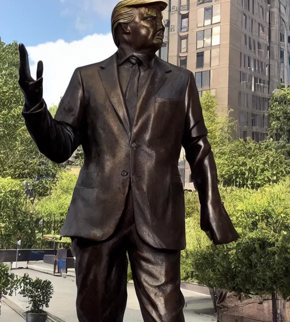 Prompt: a 4 k photorealistic photo medium shot of a bronze statue of donald trump.
