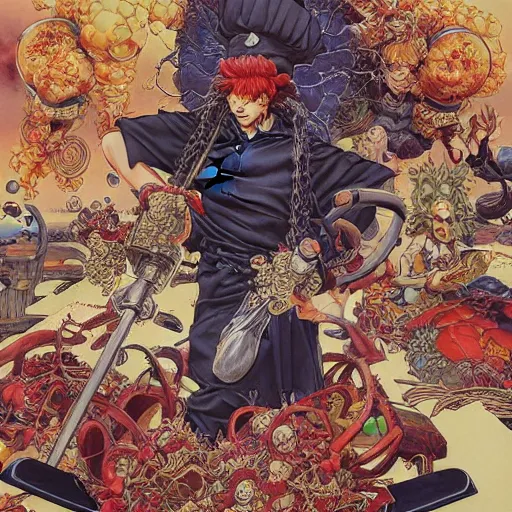 Image similar to crazy chef, by yoichi hatakenaka, masamune shirow, josan gonzales and dan mumford, ayami kojima, takato yamamoto, barclay shaw, karol bak