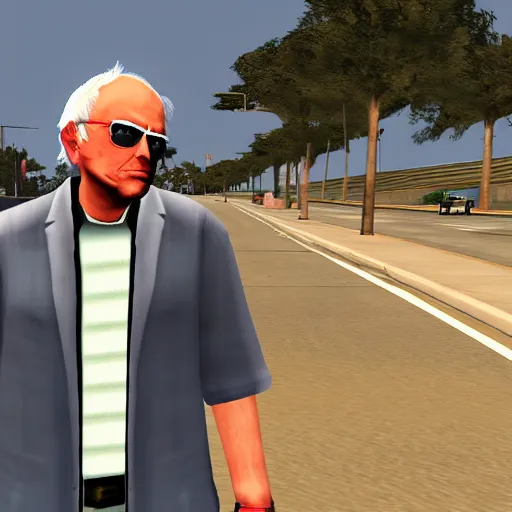 Image similar to Gameplay screenshot of Bernie Sanders in GTA San Andreas, GTA