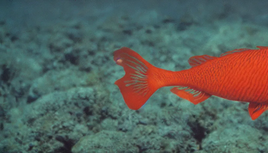 Image similar to 7 0 s movie still of a fish with men leg, cinestill 8 0 0 t 3 5 mm technicolor, heavy grain, high quality, high detail