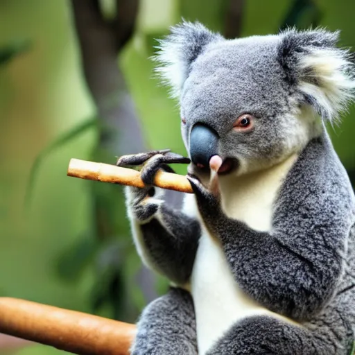 Prompt: photo of koala with cigar in mouth, smoking