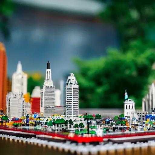 Image similar to a large scale city made of legos, 3 5 mm, shallow depth of field, diorama, 4 k